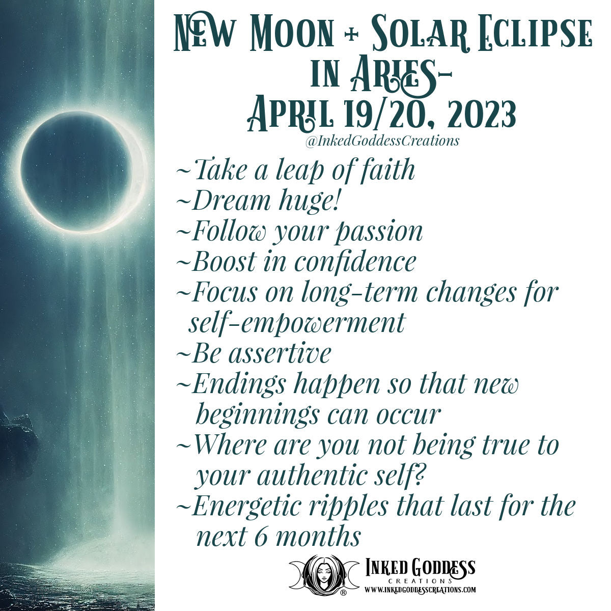 New Moon + Solar Eclipse in Aries April 19/20, 2023