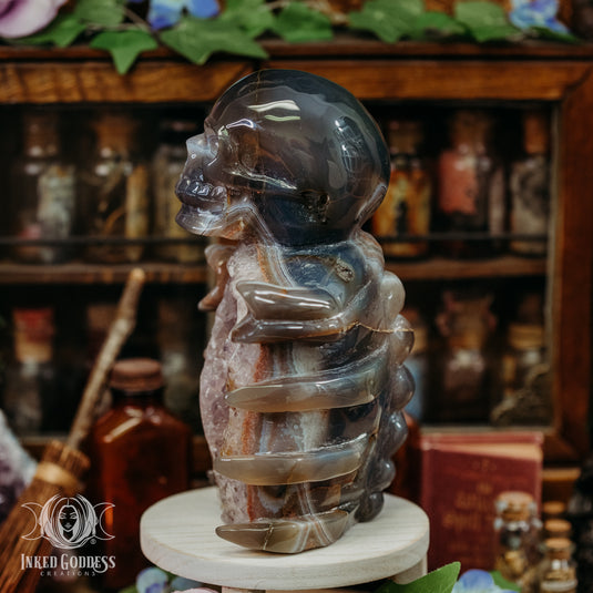 Agate Skeleton with Amethyst Geode Body for Powerful Magickal Workings