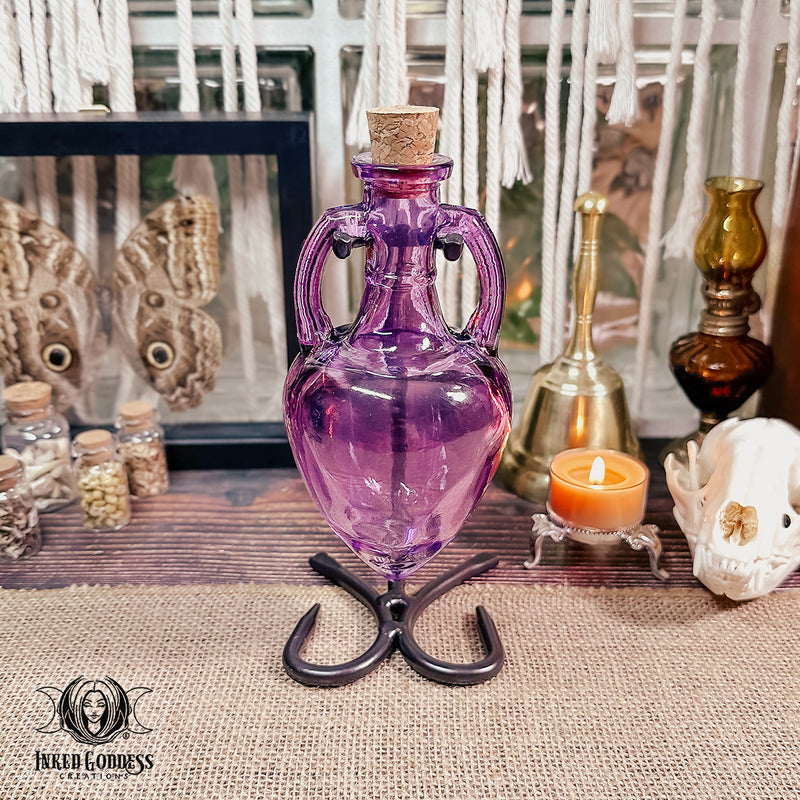 Load image into Gallery viewer, Amphora Glass Bottle with Metal Stand
