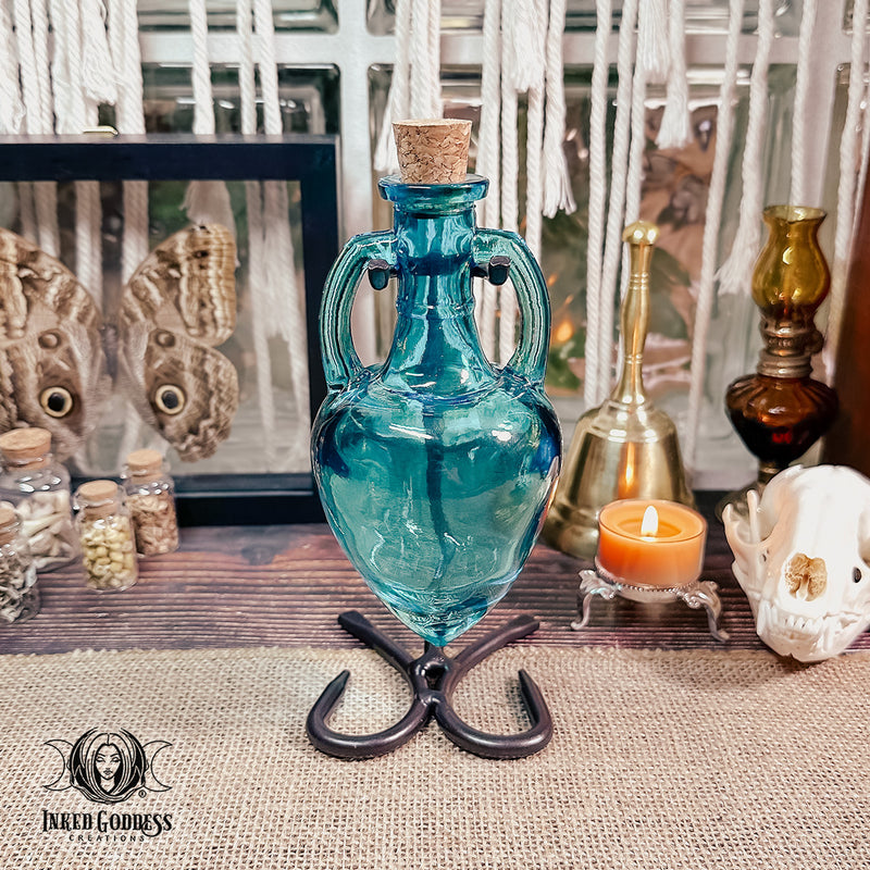 Load image into Gallery viewer, Amphora Glass Bottle with Metal Stand
