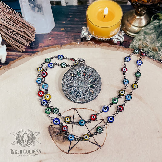Astrological Necklace with Evil Eye Chain - Handmade by Morgan