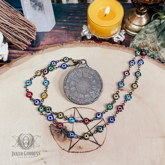 Astrological Necklace with Evil Eye Chain - Handmade by Morgan
