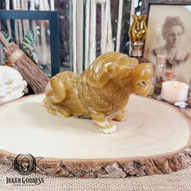 Calcite Carved Lion for Positivity and Courage