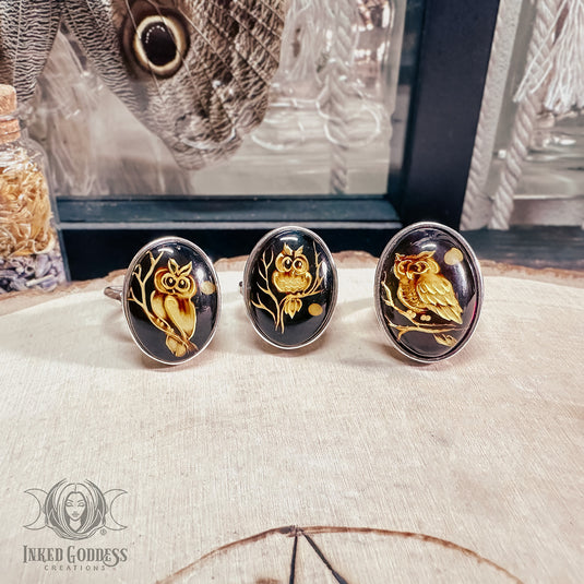 Amber Owl Carving Ring for Wisdom