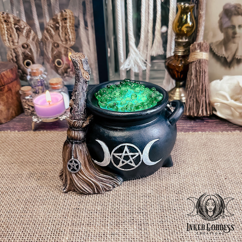 Load image into Gallery viewer, Cauldron with Broom LED Light for Witchy Vibes
