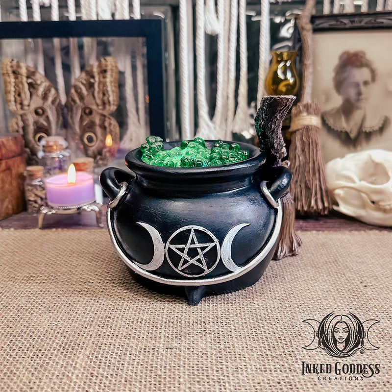 Load image into Gallery viewer, Cauldron with Broom LED Light for Witchy Vibes
