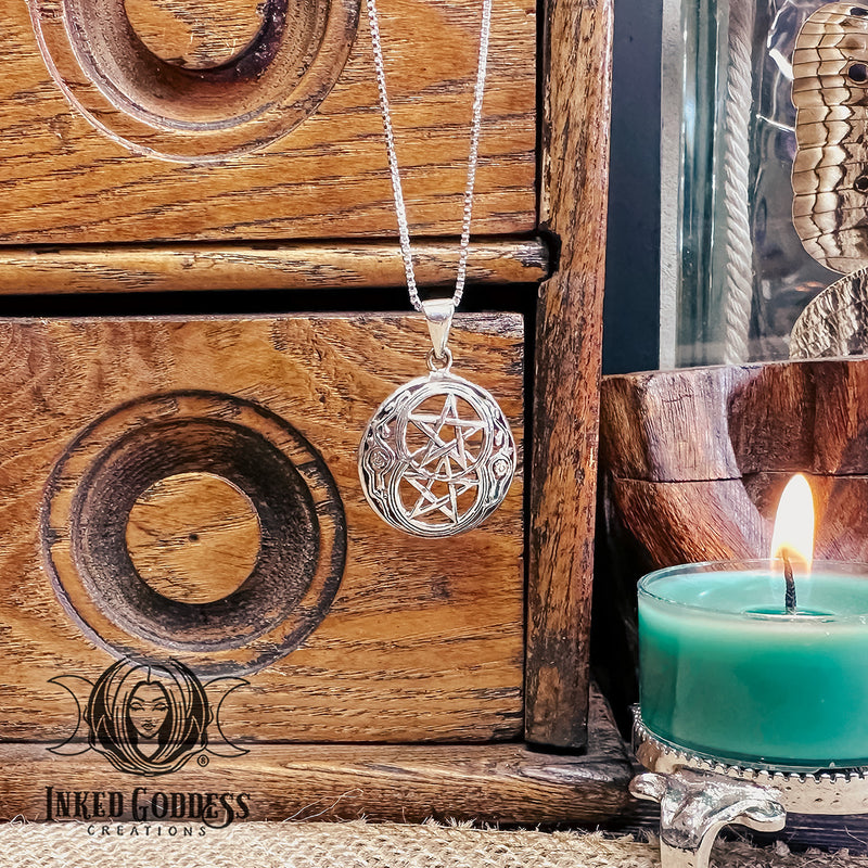 Load image into Gallery viewer, Chalice Well Pentacle Sterling Silver Necklace for Divine Protection
