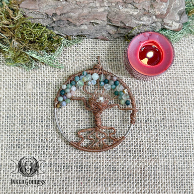 Copper and Jade Tree of Life with Nest Pendant