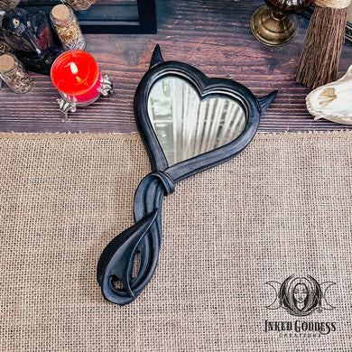 Devil Heart Black Hand Mirror for Glamour Magick