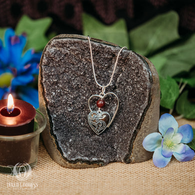 Garnet Black Heart Silver Necklace for Loving Vibrations