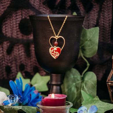 Garnet Red Heart Gold Necklace for Passion