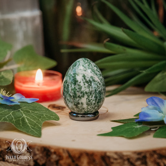 Green Jade Spotted Gemstone Egg for New Beginnings