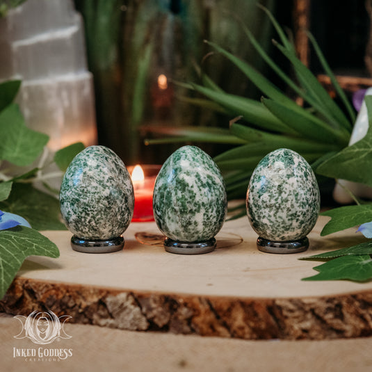 Green Jade Spotted Gemstone Egg for New Beginnings