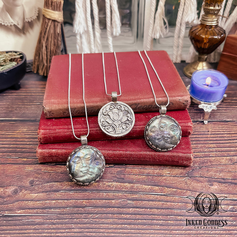 Load image into Gallery viewer, Labradorite Sun &amp; Moon Tibetan Necklace for Mystical Magick
