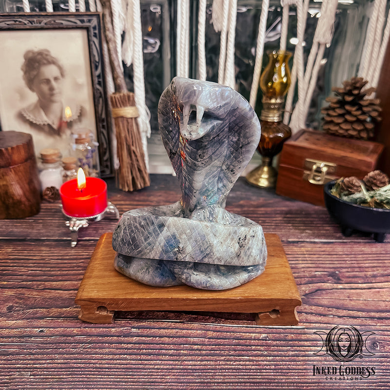 Load image into Gallery viewer, Labradorite Carved Cobra for Spiritual Transformation 
