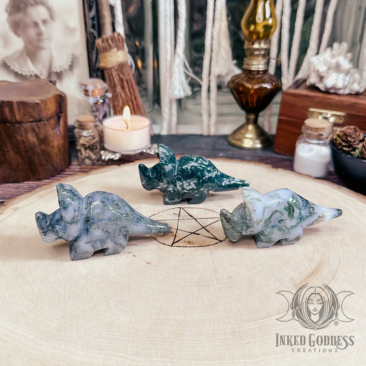 Moss Agate Triceratops for Strength