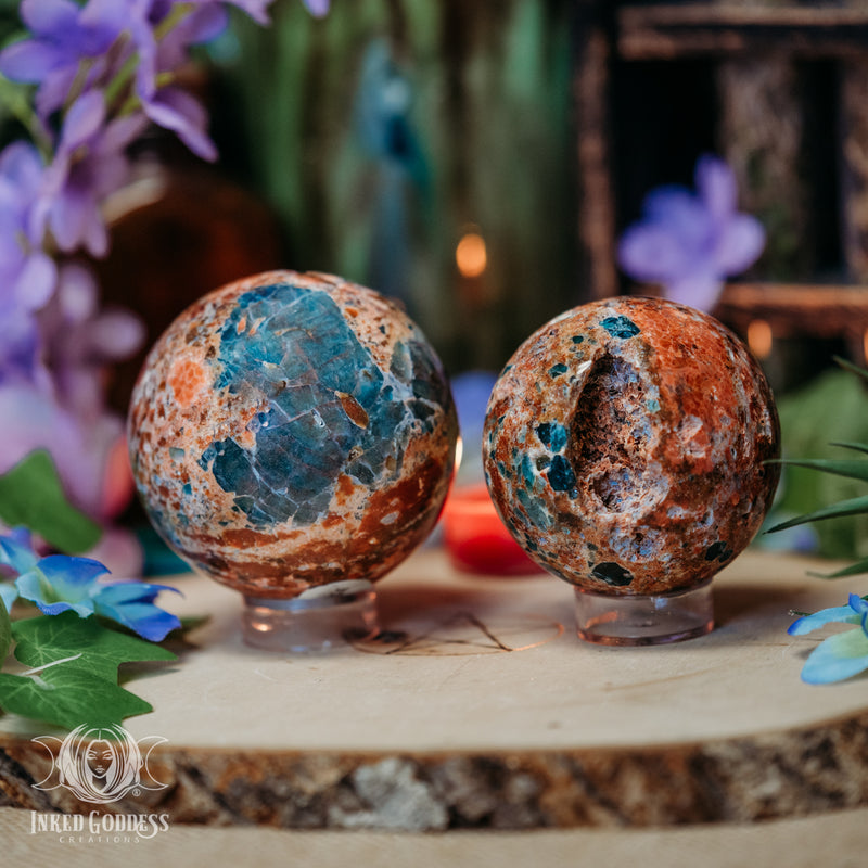 Load image into Gallery viewer, Orange Calcite with Apatite Gemstone Sphere for Spiritual Guidance
