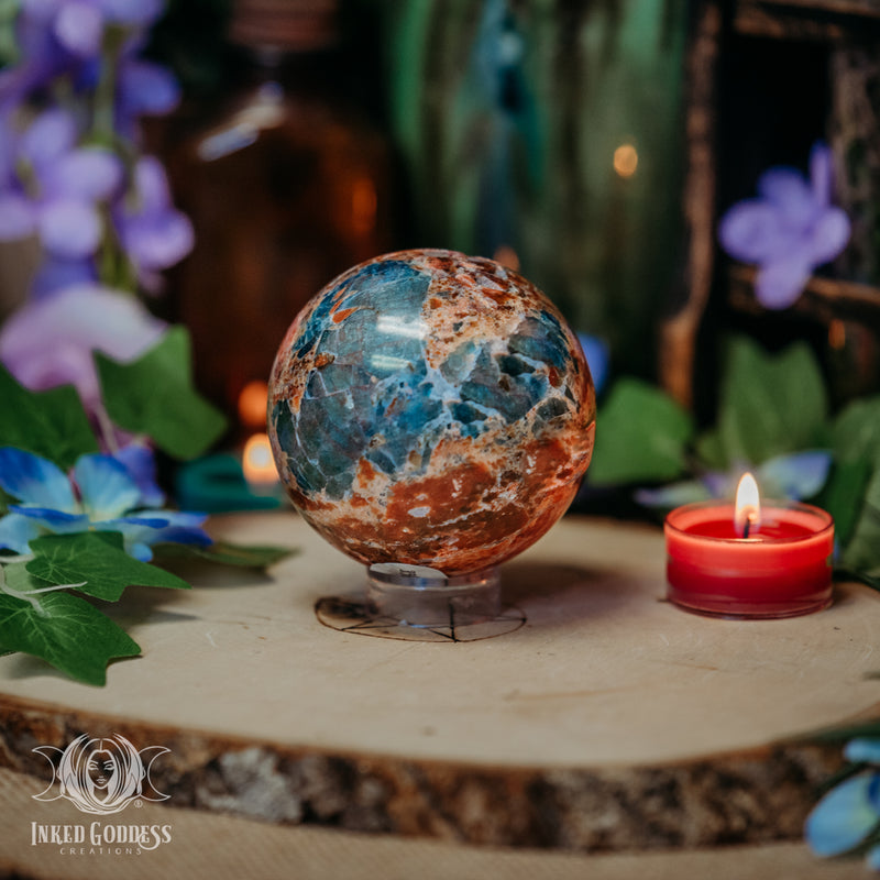 Load image into Gallery viewer, Orange Calcite with Apatite Gemstone Sphere for Spiritual Guidance
