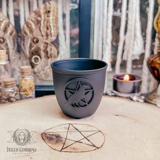 Pentacle with Raven Mini Candle Pot for Samhain Vibes