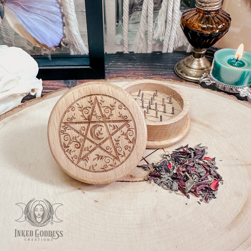 Load image into Gallery viewer, Pentacle Wooden Herb Grinder

