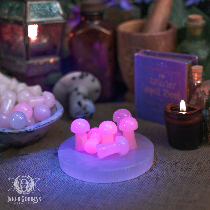 Load image into Gallery viewer, Pink Calcite Gemstone Mushroom for Playful Fairy Magick
