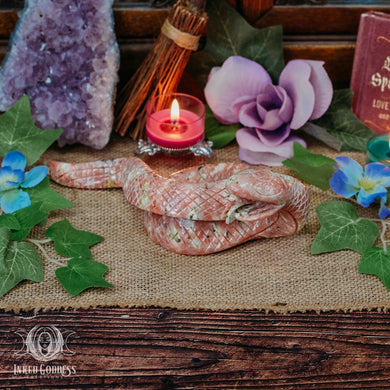 Pink Jasper Snake Carving for Removing Blockages