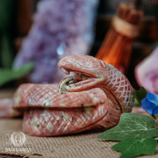 Pink Jasper Snake Carving for Removing Blockages