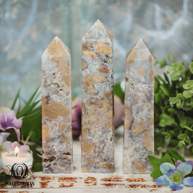 Load image into Gallery viewer, Purple Flower Agate Tower for Self-Love
