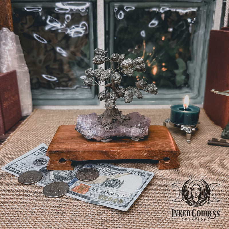 Load image into Gallery viewer, Pyrite and Amethyst Gemstone Money Tree for Abundance Magick
