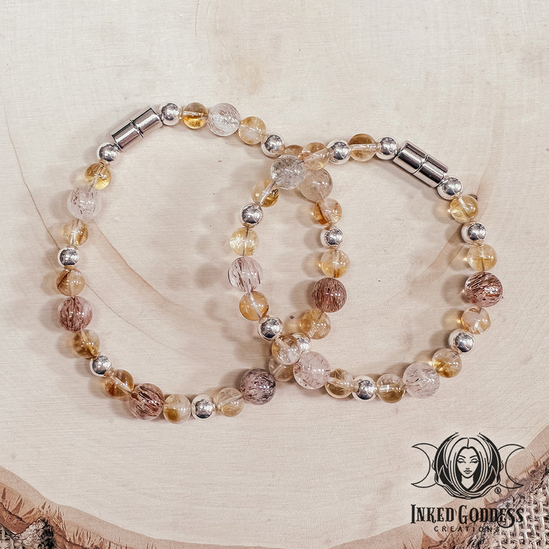 Load image into Gallery viewer, Red Rutile Quartz and Citrine Sterling Silver Magnetic Bracelet - Handmade by Colin
