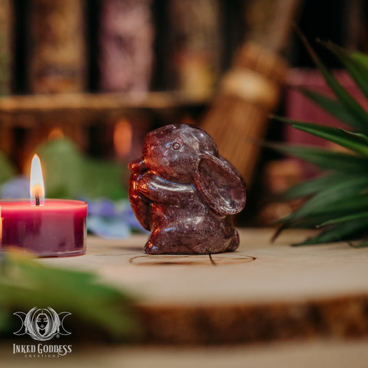 Red Lepidolite Rabbit with Carrot for Peaceful Energy