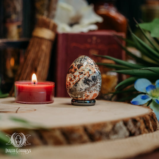 Red Silver Leaf Jasper Gemstone Egg for Joyful Beginnings