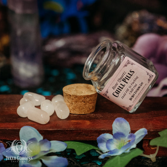 Rose Quartz Chill Pill in Jar for Chill The Fuck Out Vibes