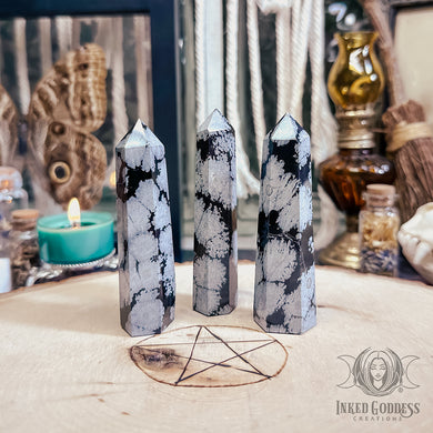 Snowflake Obsidian Gemstone Tower for Gentle Shadow Work