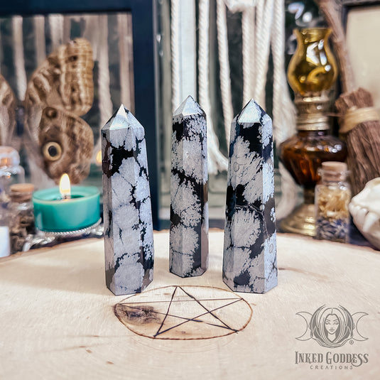 Snowflake Obsidian Gemstone Tower for Gentle Shadow Work