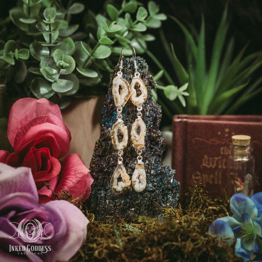 Triple Geode Earrings for Magickal Insight