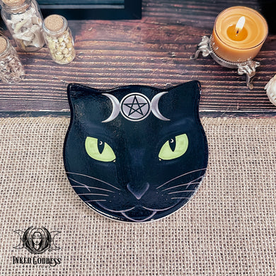 Triple Moon Cat Ceramic Coaster or Altar Tile