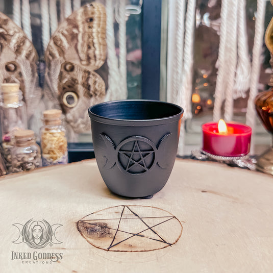 Triple Moon Pentacle Mini Candle Holder Pot for Goddess Energy