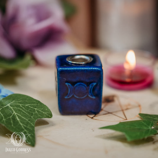 Triple Moon Ceramic Cube Mini Candle Holder for Cosmic Energy