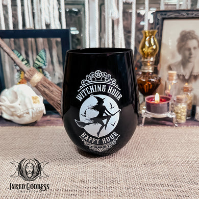 Witching Hour, Happy Hour Stemless Wine Glass