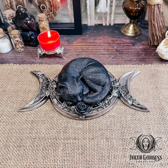 Witch's Familiar Triple Moon Altar Statue for Protection