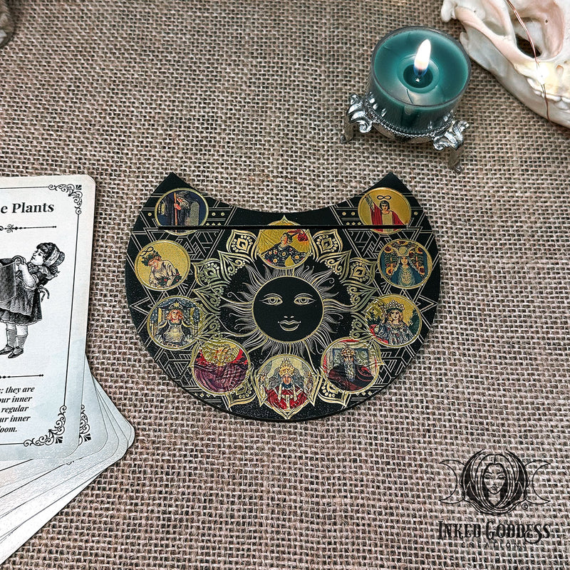 Load image into Gallery viewer, Wood &amp; Gold Foil Card Holder for Tarot Inspirations
