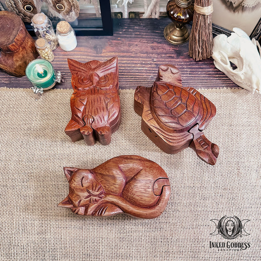 Wooden Animal Puzzle Box Gemstone Set