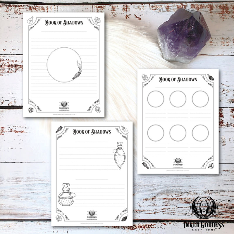 Load image into Gallery viewer, Blank Book of Shadows Pages- Set of 9- PDF Download- Inked Goddess Creations
