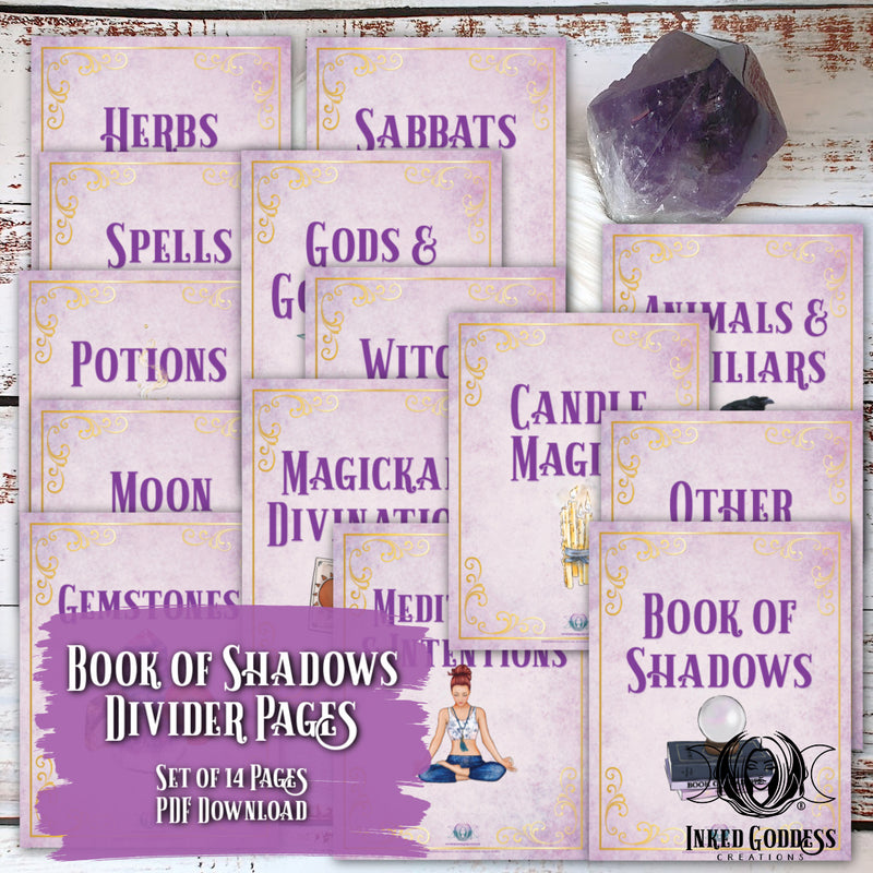 Load image into Gallery viewer, Book of Shadows Divider Pages- Set of 14- PDF Download- Inked Goddess Creations
