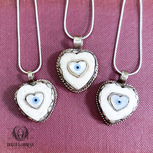 Evil Eye Heart Tibetan Necklace for Protection- Inked Goddess Creations