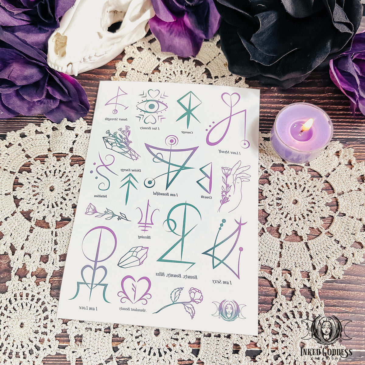 Glamour Magick Sigils Temporary Tattoo Sheet