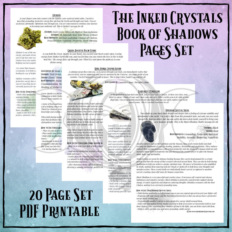 Load image into Gallery viewer, Inked Crystals Book of Shadows Pages Set- PDF Printables- Inked Goddess Creations
