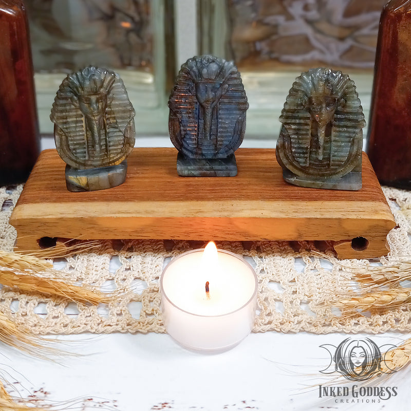 Load image into Gallery viewer, Carved Labradorite Pharaoh Statue for Guidance- Inked Goddess Creations
