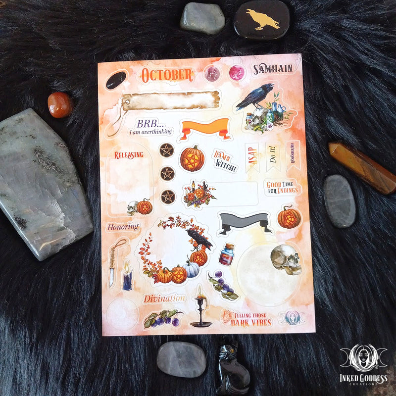 Load image into Gallery viewer, Monthly Magick Sticker Sheets - Busy Witch Magick- Inked Goddess Creations
